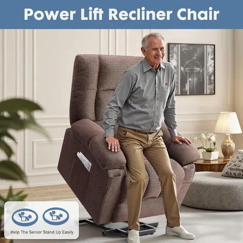 Miniatura 3 de DUMOS Rocker - Silla reclinable giratoria con masaje por vibración y calefacción lumbar, sillón reclinable de tela de felpilla giratoria de 270°