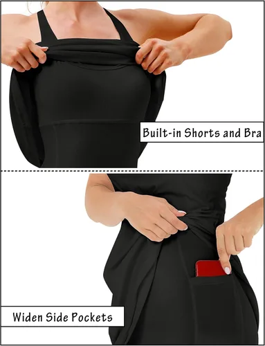 Miniatura 3 de Vestido de tenis para mujer con pantalones cortos debajo del vestido de entrenamiento con brasier integrado, vestidos atléticos de golf, vestido