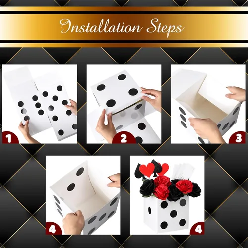 Miniatura 3 de Tinlade 6 cajas de dados de 11 pulgadas Jumbo Vegas Casino Decoración de fiesta temática Big Vegas Decoración gigante de mesa dados de cartón, Blanco