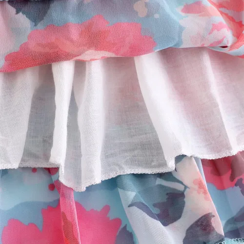 Miniatura 6 de Nutyomi Vestido de verano para niñas pequeñas para el regreso a la escuela, con tirantes de gasa, con volantes, elegante vestido de verano