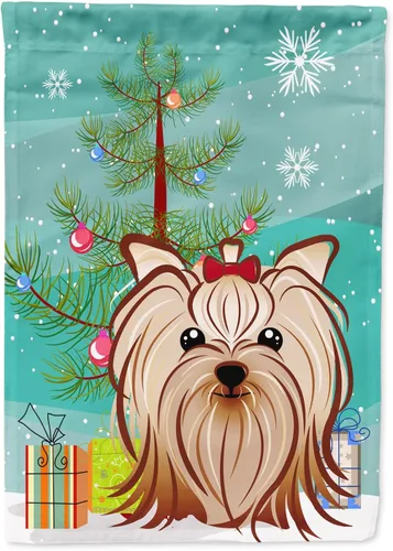 Miniatura 86 de Caroline's Treasures BB1622CHF - Bandera de casa Shih Tzu con árbol de Navidad y gris plateado para porche, grande, para colgar en la pared
