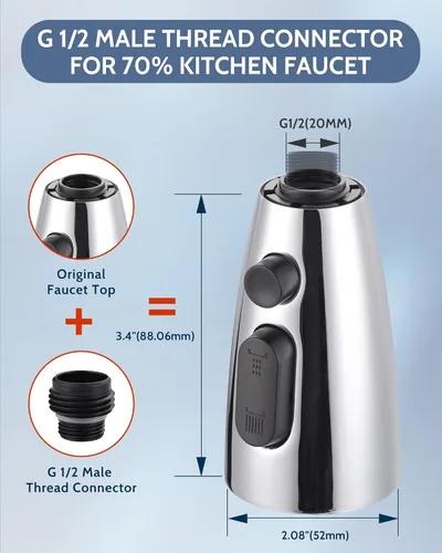 Miniatura 4 de Repuesto de cabezal de grifo de cocina: cabezal rociador de acero inoxidable, 3 modos de boquilla de pulverización extraíble con 9 adaptadores