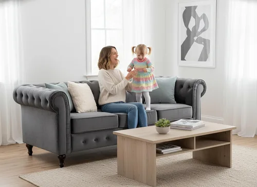 Miniatura 13 de Container Furniture Direct Teressa - Juego de sofá Chesterfield de piel sintética de 2 piezas para sala de estar, apartamento u oficina, incluye