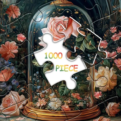 Miniatura 6 de Rompecabezas de flores de rosas para adultos de 1000 piezas, rompecabezas únicos de plantas florales, hermosa rosa en cúpula de cristal