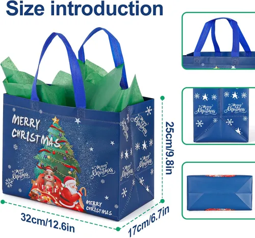 Miniatura 2 de YANGTE - Paquete de 12 bolsas grandes de regalo de Navidad reutilizables, con asa, bolsa de Navidad de tela no tejida para fiestas y eventos