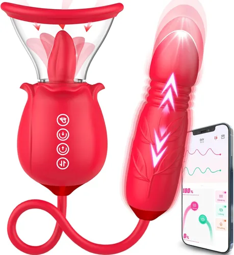 Juguete de rosa para el placer de la mujer – Vibrador de rosa mejorado 3 en 1 con 7 modos de lamer la lengua y 3 vibradores de empuje para mujeres,