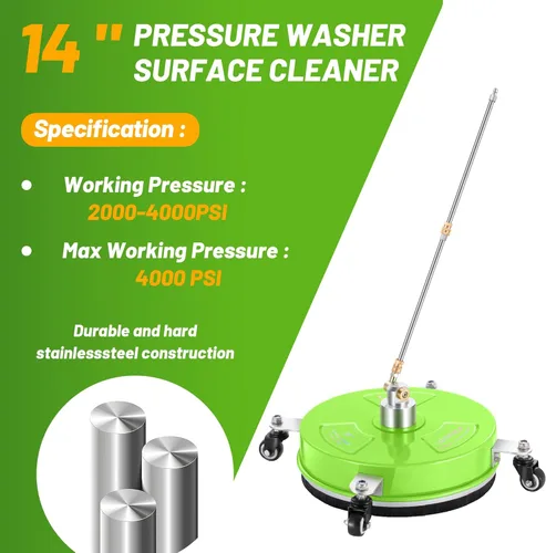 Miniatura 3 de Limpiador de superficies para hidrolavadora de 14 pulgadas con 4 ruedas - Limpiador de superficies de acero inoxidable recubierto verde