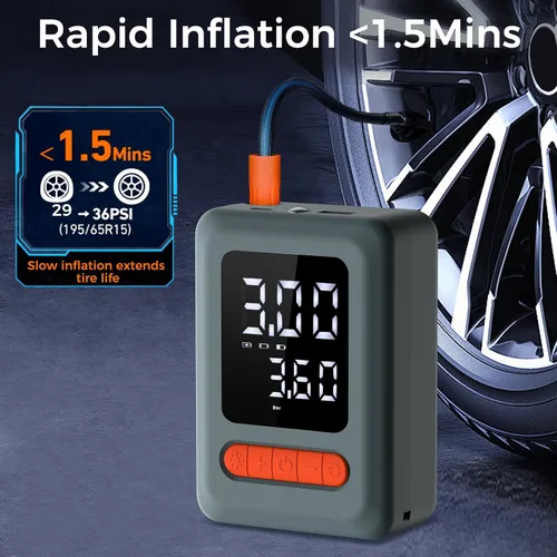 Miniatura 3 de ApexNexus Inflador de Neumáticos Compresor de Aire Portátil y Arrancador de Coche, Bomba de Aire Inalámbrica con Luz LED y Manómetro de Presión