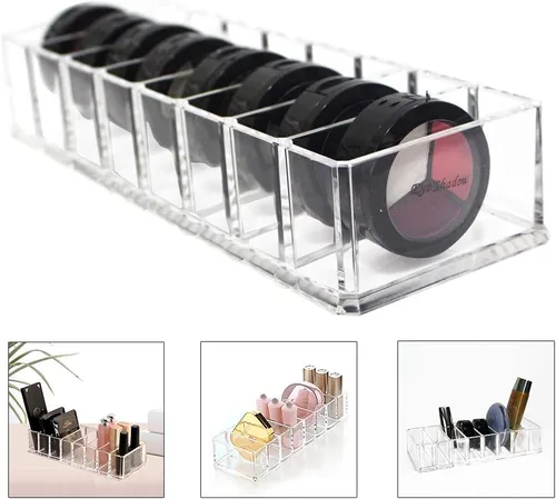 Miniatura 7 de Organizador compacto de acrílico transparente con 8 ranuras, soporte organizador de maquillaje para tocador, organizador de maquillaje desmontable