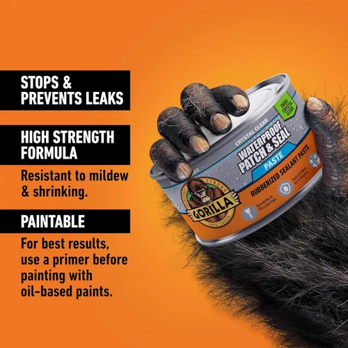 Miniatura 2 de GORILLA - Pasta selladora de goma impermeable para parche y sellado, negra, lata de 1 libra (paquete de 1)