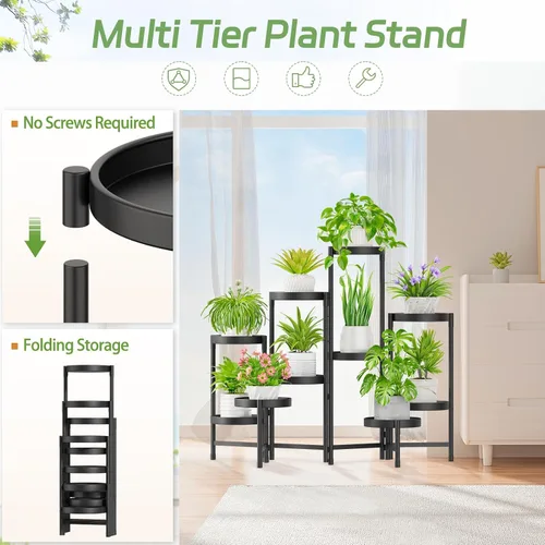 Miniatura 4 de iDavosic.ly Soporte para plantas para interiores y exteriores, estante esquinero de metal de 5 niveles, estante alto plegable para orquídeas
