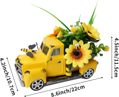 Miniatura 2 de Decoración de camión de metal de granja con suculentas artificiales, camioneta de hierro rústico con maceta sintética extraíble para decoración