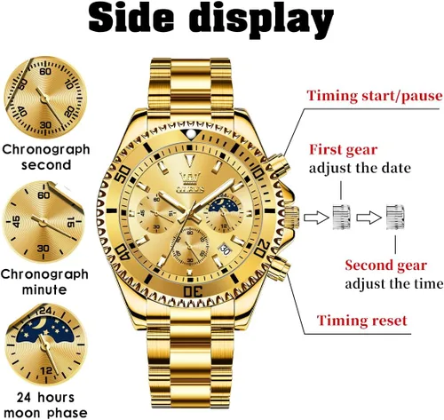 Miniatura 6 de OLEVS Relojes impermeables para hombre, de acero inoxidable, con cronógrafo, de lujo, color blanco, luminoso, de gran cara, analógico, de cuarzo