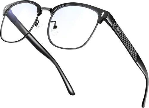 BIRCEN Lentes de bloqueo de luz azul: lentes transparentes de metal Al-Mg para computadora para hombres y mujeres, antifatiga ocular, oficina, hogar