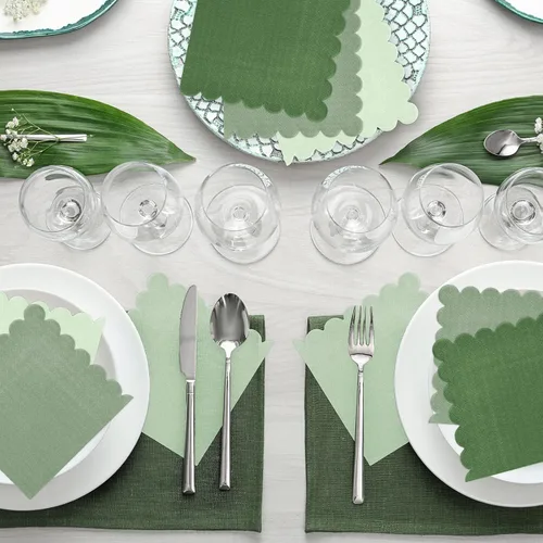 Miniatura 4 de Whaline Paquete de 200 servilletas de cóctel de color verde salvia, servilletas de papel de color degradado verde salvia con bordes festoneados