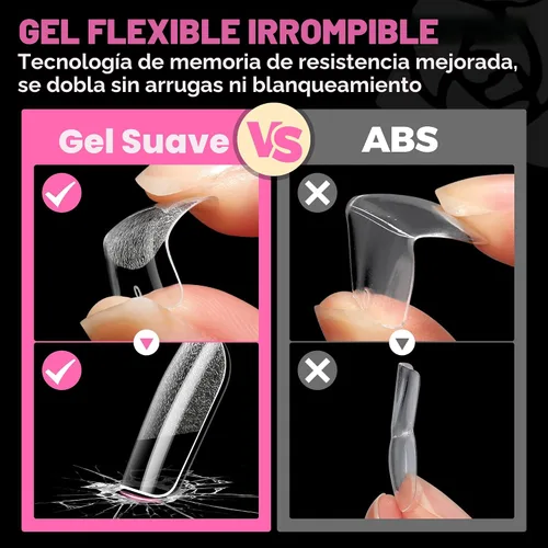 Miniatura 6 de UNA GELLA Puntas de uñas postizas extra cortas: 504 unidades de uñas cuadradas falsas preformadas XS, uñas cuadradas cortas a presión, puntas