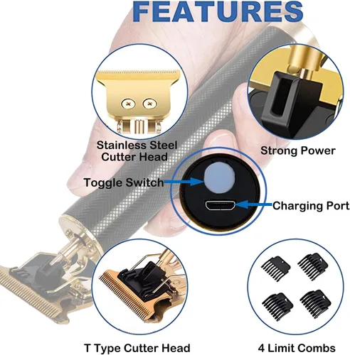 Miniatura 7 de T-Blade - Recortadora de pelo para hombres, recortadora de barbero inalámbrica sin huecos, recortadora profesional recargable con 4 peines guía