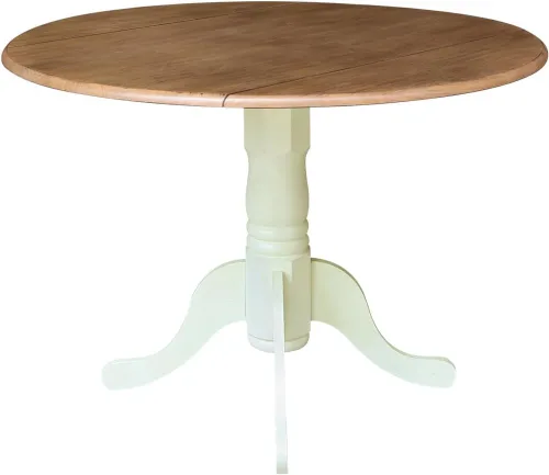 Miniatura 13 de IC International Concepts, mesa de comedor redonda de 42" con pedestal y dos alas plegables, madera maciza, Parawood resistente, color blanco