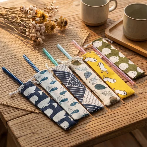 Miniatura 5 de Outus Estuche de transporte con pajilla, 20 unidades, funda para palillos, bolsa reutilizable para utensilios, bolsa de lona de viaje portátil