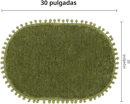 Miniatura 2 de YIRDDEO - Alfombra de baño verde oliva con pompones para baño, antideslizante, linda alfombra de baño boho con pompones ovalados absorbentes