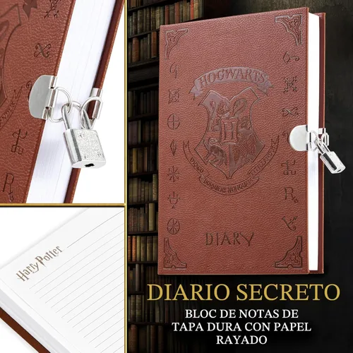 Miniatura 3 de Diario con candado de Harry Potter con bolígrafo de tinta invisible UV para niños, adolescentes, diario secreto con llave, páginas rayadas, Marrón