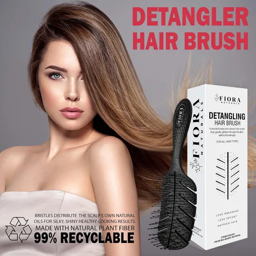Miniatura 6 de Cepillo Desenredante de Fiora Naturals - Cepillo desenredante 100% ecológico con cerdas ultrasuaves - Se desliza a través de los enredos con Negro