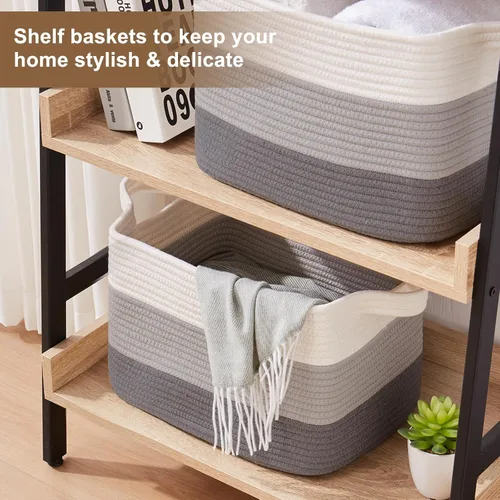Miniatura 5 de OIASKET Cesta de almacenamiento para organizar, cestas tejidas para almacenamiento, cestas decorativas rectangulares para shleves, armario