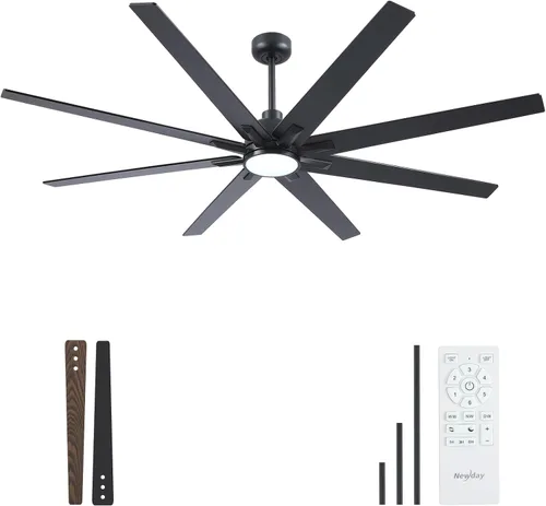 Newday - Ventilador de techo de 72 pulgadas negro con luz y control remoto, motor CC reversible silencioso para interiores/exteriores, 6