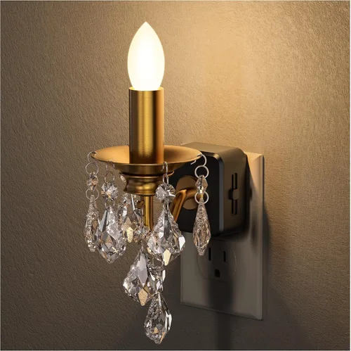 Briignite Candelabro de luz nocturna enchufable a la pared, luz nocturna LED cálida con sensor de anochecer a amanecer, 0-100LM regulable, luz