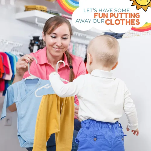Miniatura 5 de Perchas de plástico para niños de 12 pulgadas, paquete de 10 unidades, fabricadas en los Estados Unidos, capacidad de 5 libras, perchas para ropa