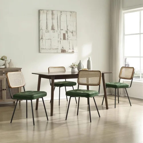 Miniatura 17 de Art Leon Sillas de comedor con respaldo de caña – Juego de 2 sillas modernas de mediados de siglo, sillas de comedor tapizadas de piel sintética