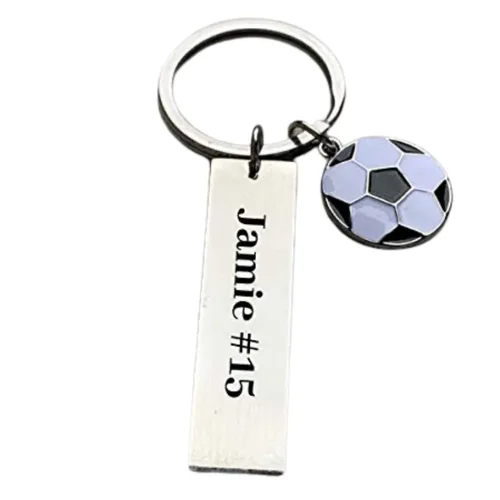 Personalized Engraved Soccer Keychain, Custom Unisex Stainless Steel Soccer Gift, Soccer Jewelry, Gift for Boy and Girl Soccer Players