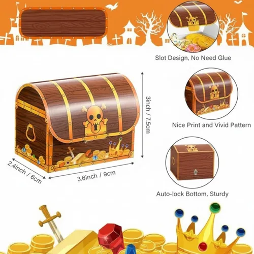 Miniatura 2 de Chinco Cofre de tesoros de cartón, cofre del tesoro pirata, caja de regalos para Halloween, juego de pirata, fiesta temática de piratas