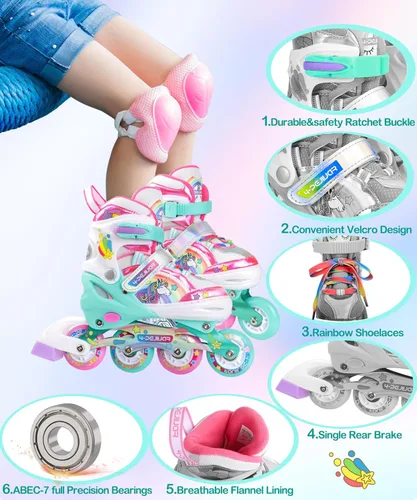 Miniatura 3 de Patines en línea de unicornio arcoíris para niñas, adolescentes y mujeres, patines 4-Pejiijar para niñas de 6 a 8 a 12 años con ruedas luminosas