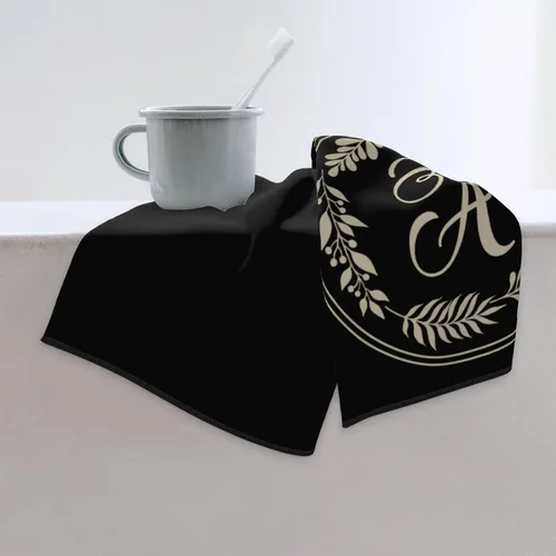 Miniatura 5 de Toalla de mano con monograma, toalla negra con inicial letra A, toalla de baño suave, absorbente, multiusos, para baño, hotel, gimnasio y spa