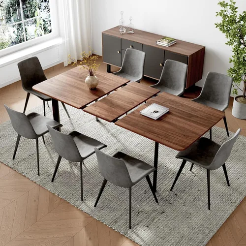Miniatura 11 de HIPIHOM Juego de mesa de comedor extensible de 63 a 78.7 pulgadas para 6, mesa de cocina moderna con 6 sillas de comedor para 4 a 6 personas, mesa