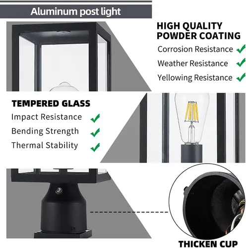 Miniatura 2 de Windben Luz grande de poste para exteriores de 15 pulgadas, del atardecer al amanecer, lámpara de aluminio fundido impermeable, farol de poste