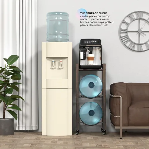 Miniatura 7 de Soporte para jarra de agua de 3 niveles y 5 galones con estante superior, 4 ruedas de metal o pies ajustables, soporte de piso dispensador de agua