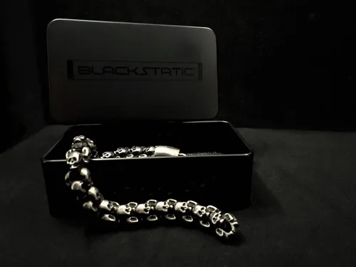 Miniatura 3 de Pulsera de calavera Colección BLACKSTATIC Pulsera vintage punk de acero inoxidable para hombre