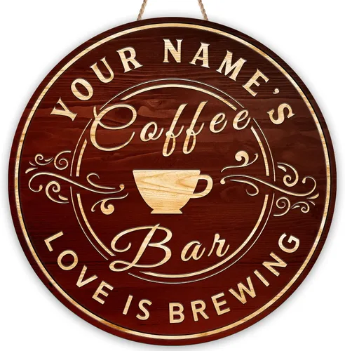 Miniatura 8 de Artsy Woodsy Letrero personalizado de madera para cafetería, placa de pared para decoración de cocina, regalos personalizados para amantes del café
