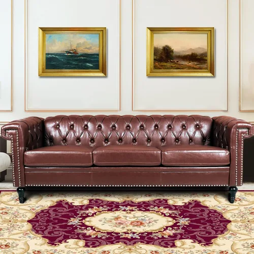Miniatura 10 de Sofá Chesterfield de piel sintética negra para sala de estar, asiento profundo, cómodo sofá de 3 plazas de gran tamaño, con botones, con cabeza