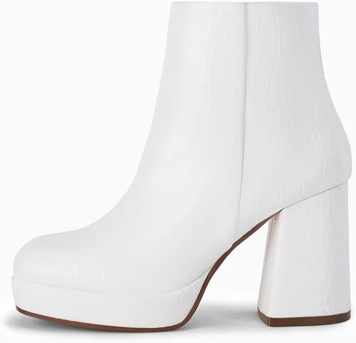 Miniatura 2 de Rilista Botas de plataforma para mujer, tacones altos y gruesos, botines de tobillo con punta cuadrada y cremallera lateral