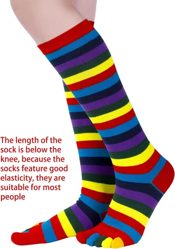 Miniatura 3 de 2 pares de calcetines con punta de arco iris, calcetines de 5 dedos, calcetines altos a rayas coloridas para Navidad, niñas y mujeres (arcoíris)