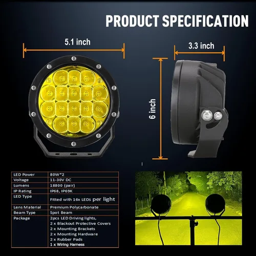 Miniatura 2 de BIGLION.X Luces redondas todoterreno de 5 pulgadas, 160 W, 18800 lm, luces antiniebla LED ámbar, barra de luz de conducción amarilla, vainas de luz