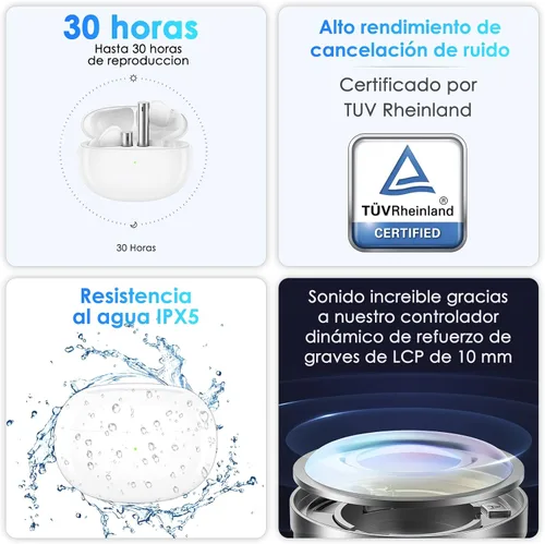 Miniatura 5 de realme Buds Air 3 - Auriculares inalámbricos, cancelación activa de ruido, controlador dinámico de graves de 0.394 pulgadas, hasta 30 horas