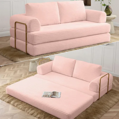Miniatura 19 de HANXIN Sofá cama convertible de 78 pulgadas, sofá cama plegable con marco de forma fija, sofá biplaza sin hueso futón con cama extraíble, no Beige