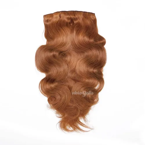 Miniatura 5 de viviaBella Extensiones de cabello humano ondulado con clip, color rojo cobre, 14 pulgadas, cabello virgen brasileño de doble trama, 7 unidades por
