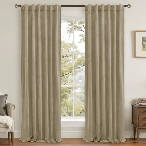 Miniatura 10 de LAMIT - Paneles de terciopelo beige para sala de estar de 72 pulgadas de largo, elegantes cortinas aisladas térmicamente e insonorizadas