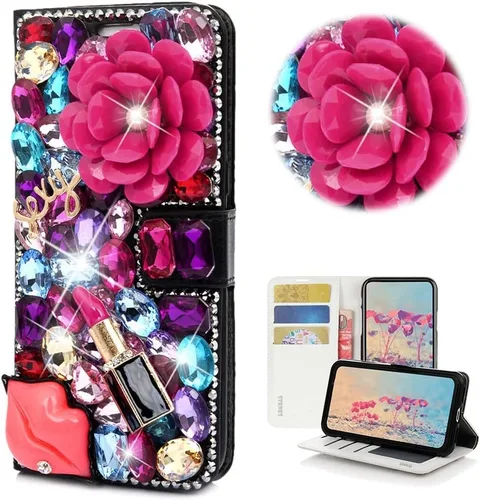 Miniatura 39 de Bling - Funda tipo cartera para teléfono compatible con Samsung Galaxy Z Fold 3 5G, elegante, hecha a mano en 3D con cristales y mariposas