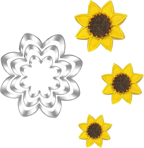 Juego de cortadores de galletas de girasol, tamaño 3.8 pulgadas, 3.1 pulgadas, 2.6 pulgadas, 3 piezas, cortadores de galletas para decoración de